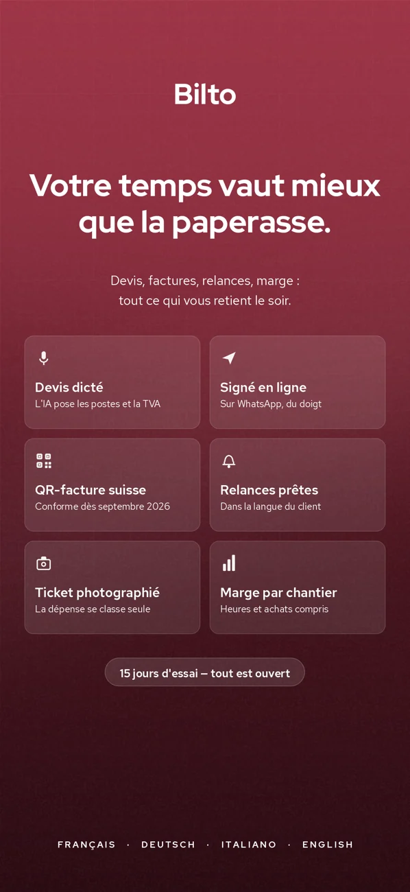 Bilto sur iPhone : le devis dicté, la signature en ligne et les relances